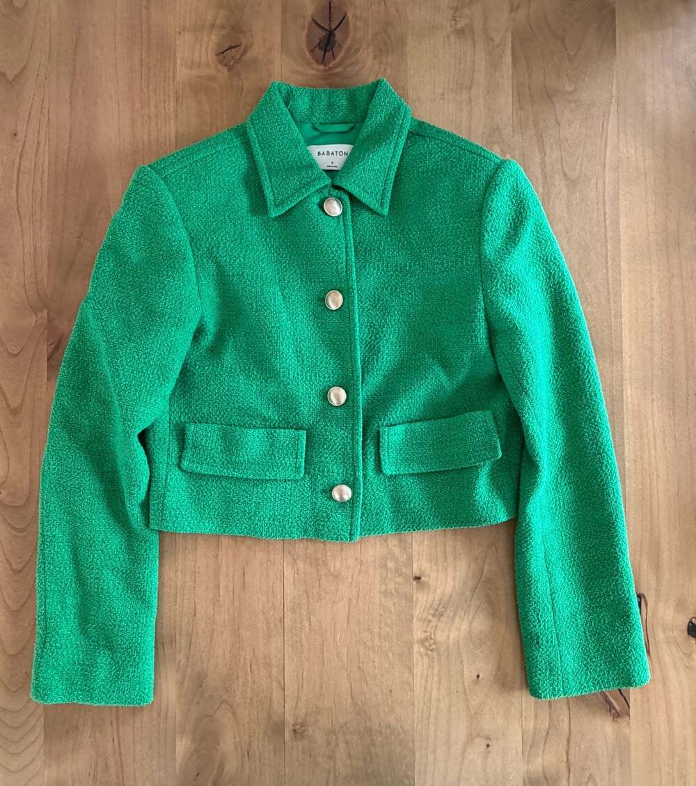 Babaton Agency Cropped Tweed Jacket in Bright Green